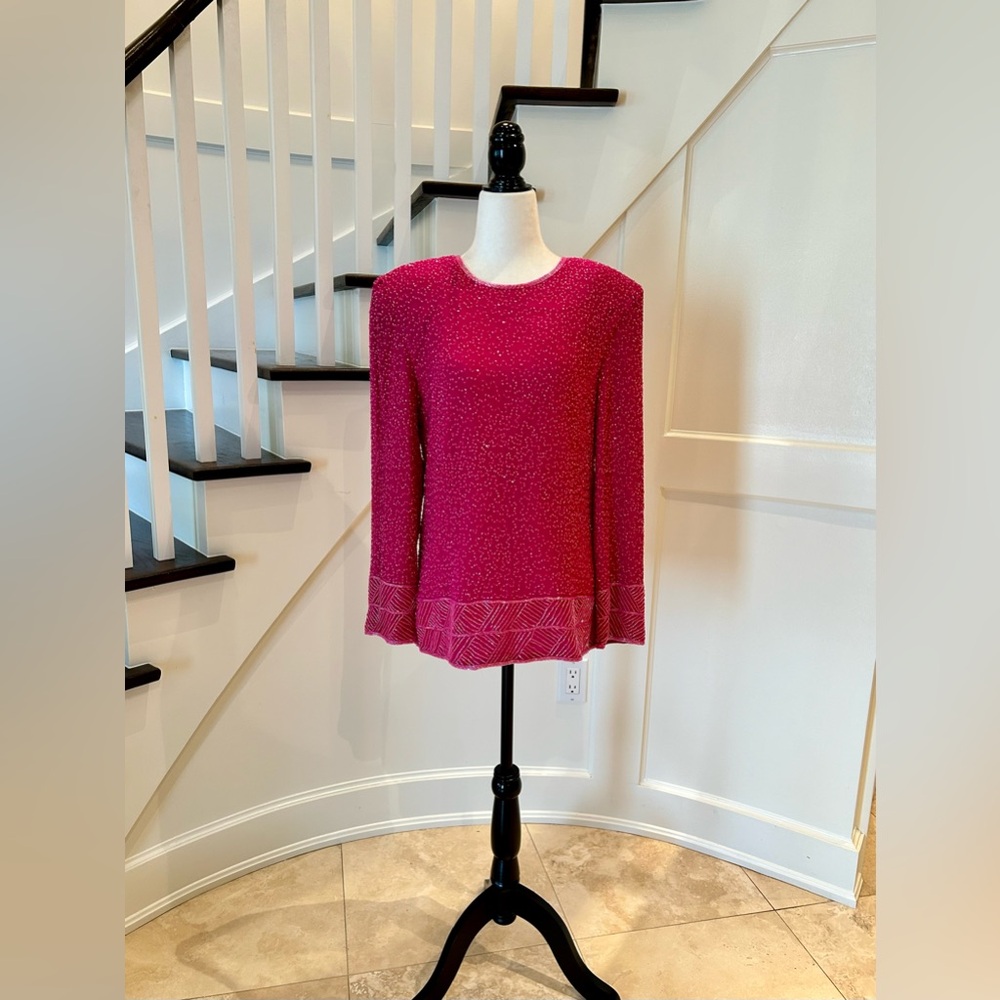Talbot's 100% Silk Pink Beaded Top